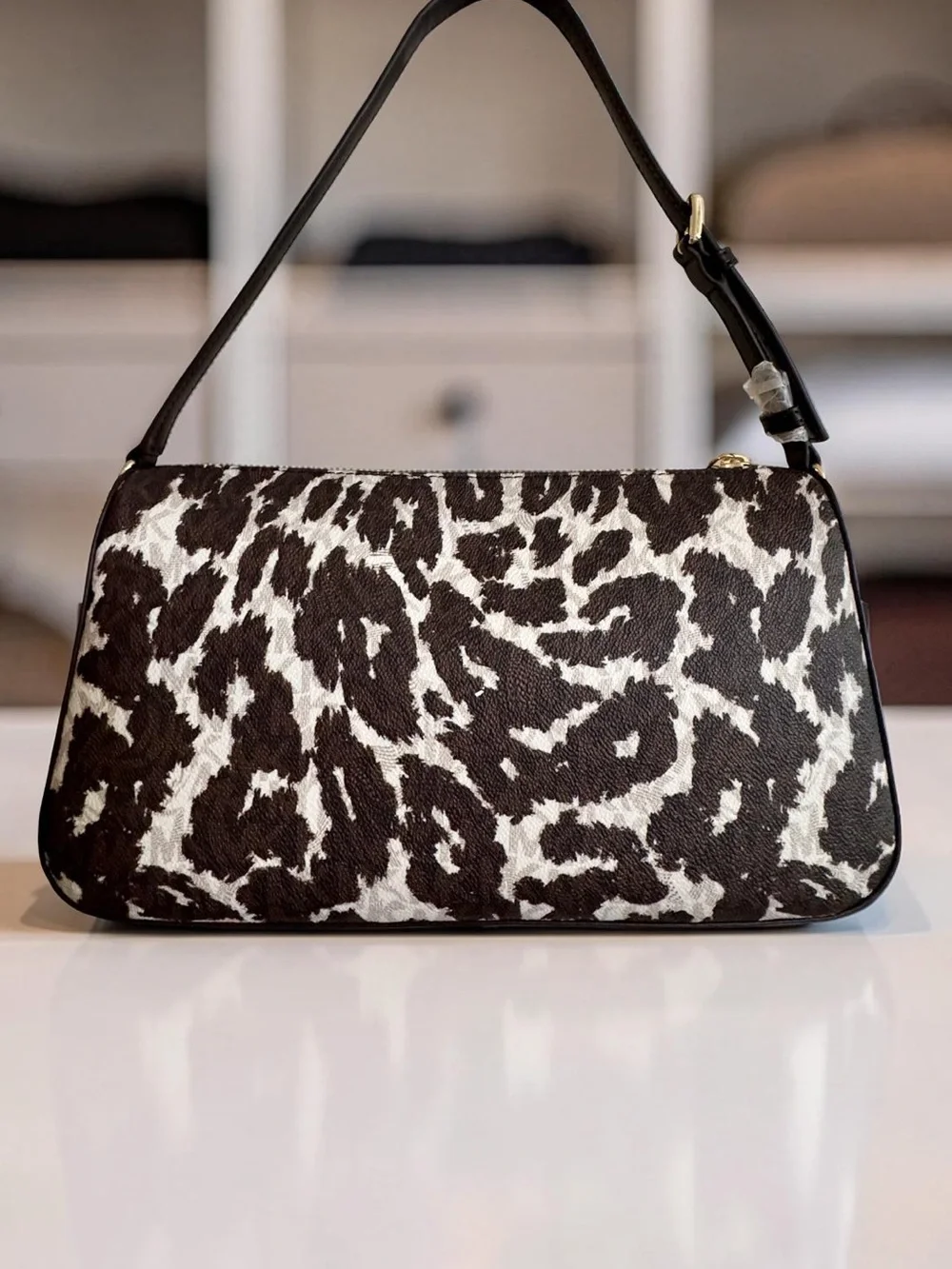 Michael Kors brown & cream Iconic Leopard Print Shoulder Bag leather accents
